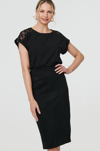 Izabel London – Faux Suede Knee Length Pencil Skirt